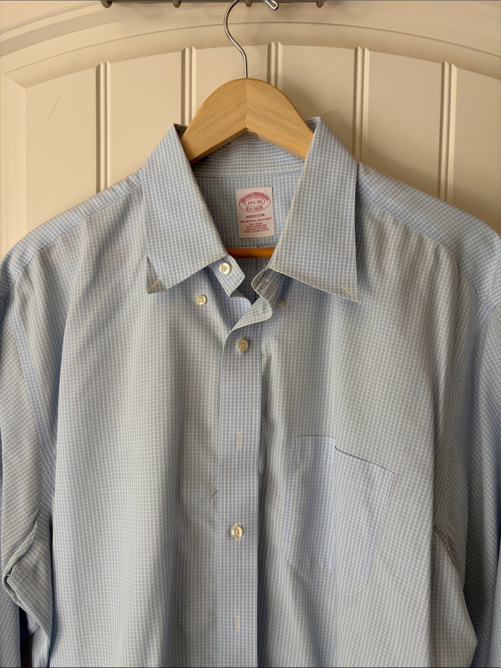 Brooks Brothers Men's Light Blue Micro-Check Dress Shirt